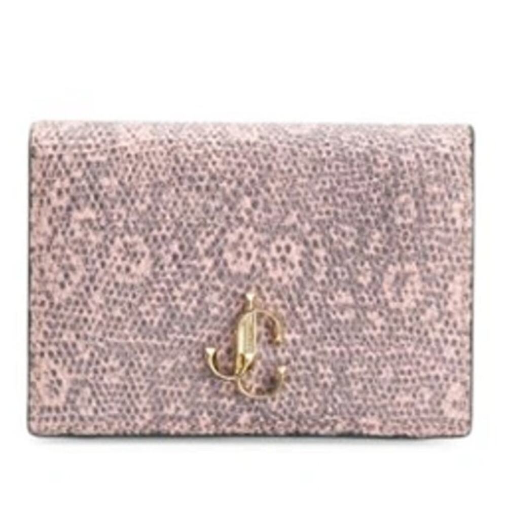 Jimmy Choo Myah Ballet Pink Lizard Print Leather Bi-fold Wallet With Jc Logo